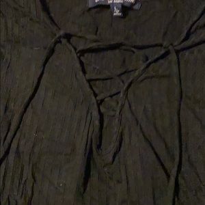 Black front tie criss cross long sleeve top